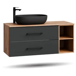 Planetmöbel LUX Waschtischunterschrank 120 cm mit Keramik Aufsatzwaschbecken 60 cm Schwarz