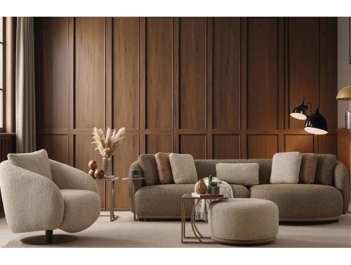 Xlmoebel Wohnzimmer-Set 3-Sitzer Sofa Sessel Couchtisch Braun Stoff Modern Wohnzimmer