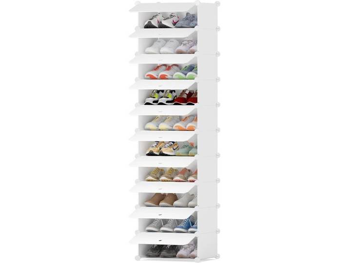 Meuble à chaussures 20 paires 10 niveaux range-chaussures extensible avec portes transparentes et panneaux PP cube compact