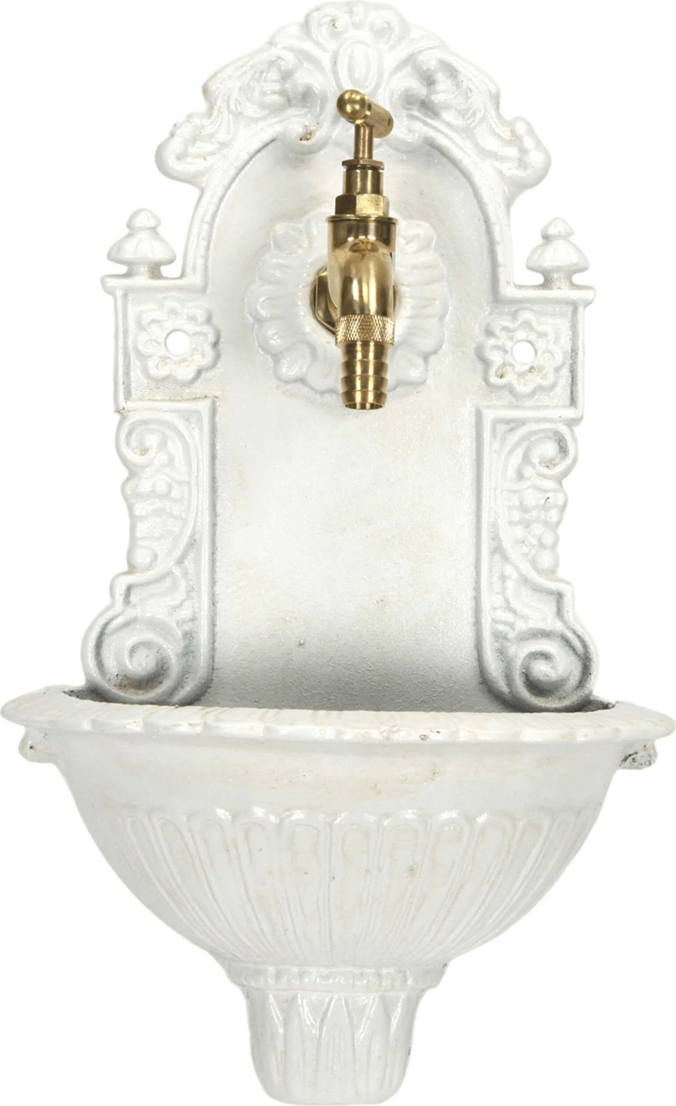 Gietijzeren wandfontein met gouden retro-stijl waterkraan