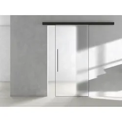 Griffwerk Glasschiebetürkomplettset Planeo Air Silent dichtschließend Graphitschwarz ESG PURE WHITE matt (satiniert) 935 x 2058 mm Wandmontage - 2000 mm Länge - 1-flügelig