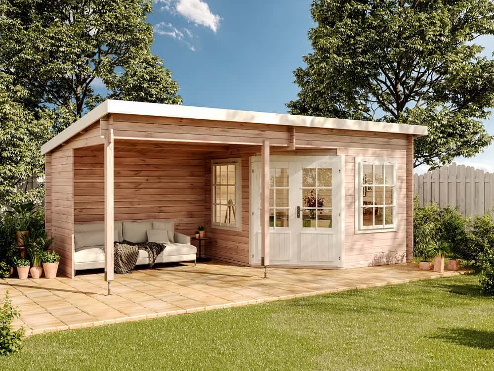 Alpholz Gartenhaus Carl 598x330cm aus Holz Imprägniert Pinie 28mm Wandst.