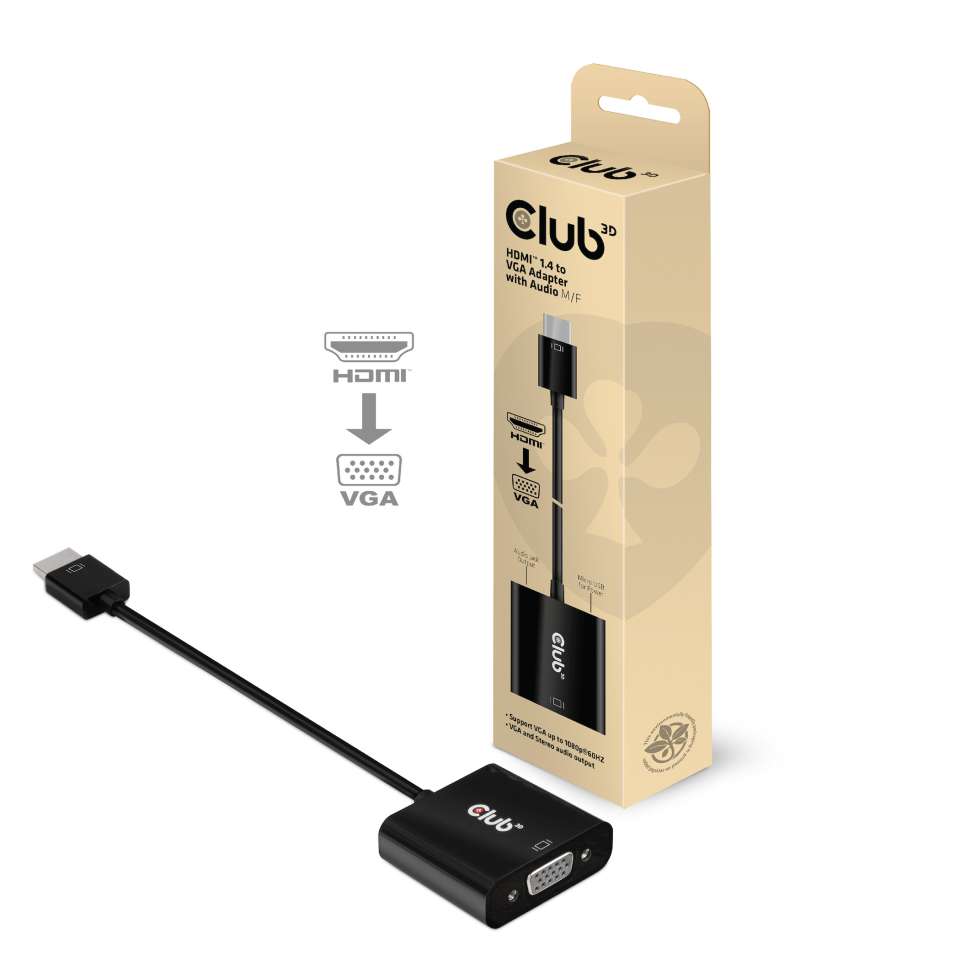 Club3D Club 3D HDMI 1.4 auf VGA Adapter mit Audio Stecker/Buchse aktiv St./Bu. schwarz CAC-1302