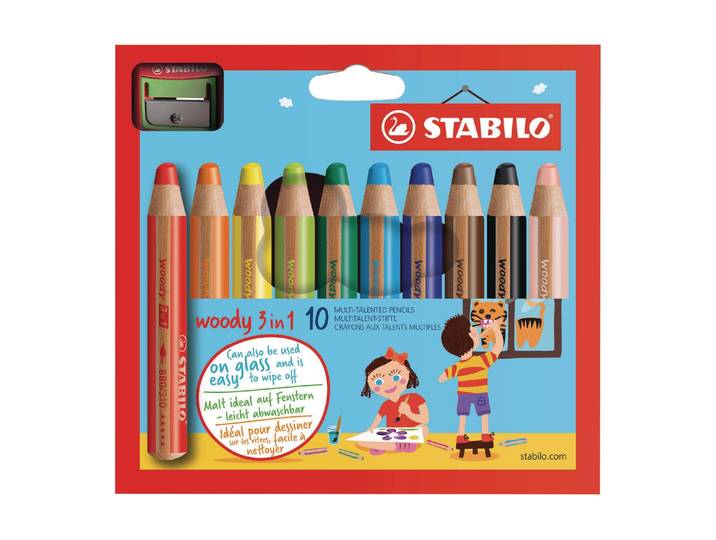 Buntstift STABILO 3in1 Malstift 10 , bunt, Holz, Stifte, Buntstift