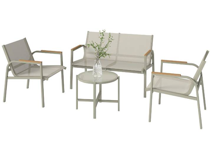 Outsunny Gartenmöbel Set Sitzgruppe mit 2er-Sofa 2 Sesseln Beistelltisch Grün