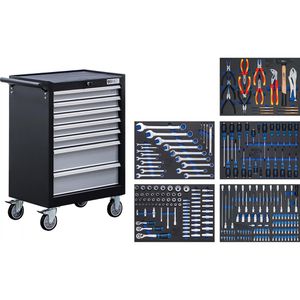BGS-technic Werkzeugwagen 6060, bestückt, 246-teilig, grau / schwarz, 7 Schubladen, mit Werkzeug