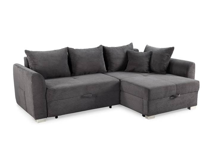 Ecksofa L-Form Couch Polsterecke Schlaffunktion Bettkasten Cord Dunkelgrau / 15202