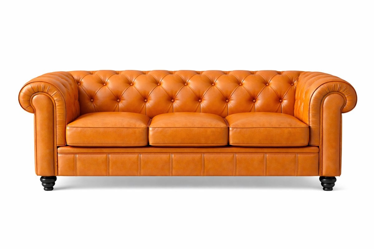 Chesterfield Bank 3 Zits Sofa in Cognac en Okergeel Leer