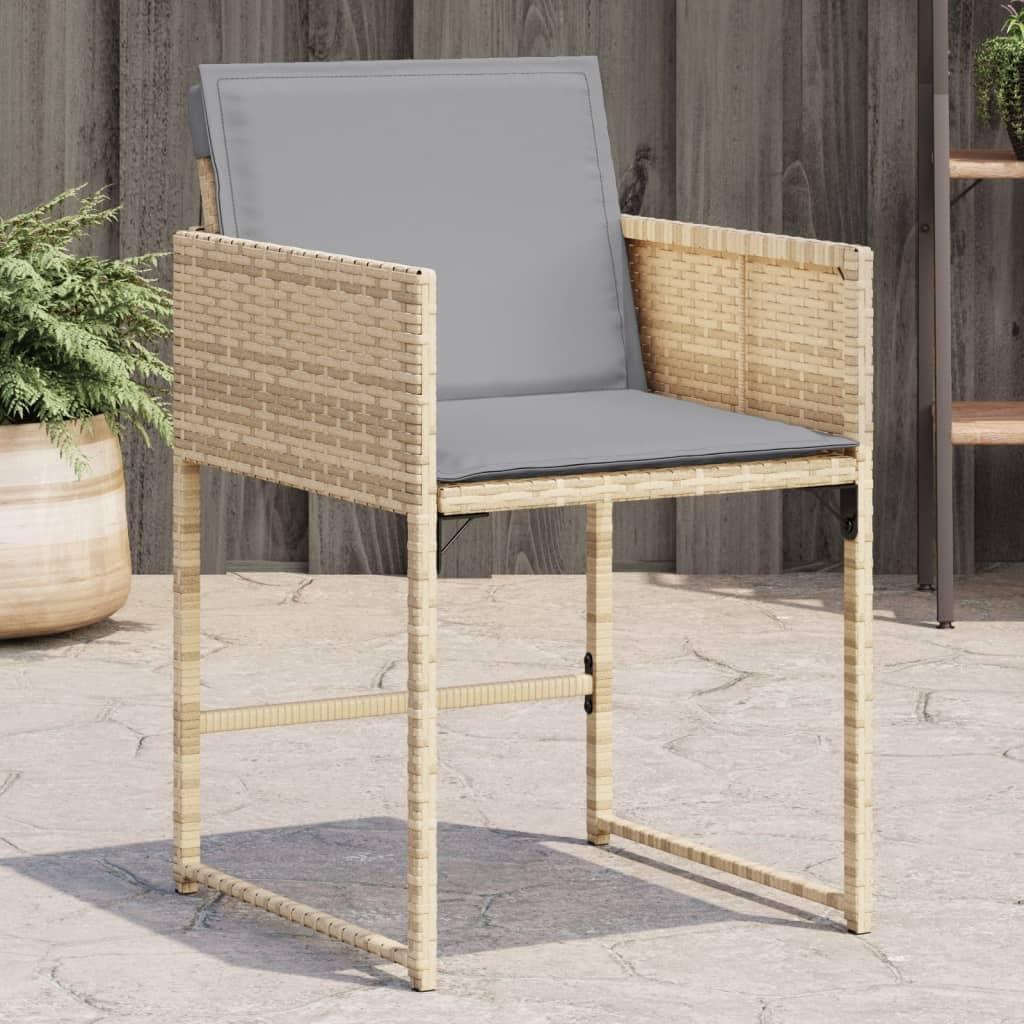 Gartenstühle mit Kissen im 4er-Set, Poly-Rattan-Beigemischung, klappbare Rückenlehne, UV-beständig, Tragkraft 110 kg
