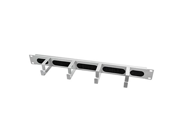 LogiLink Professional OR106G - 19 inch kabelgeleidingspaneel met 4 stalen beugels en borstellijst, lichtgrijs
