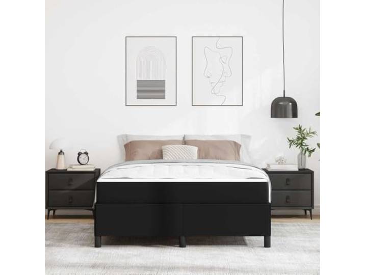 KTHLBRH Bettgestell aus schwarzem Stoff, 140 x 190 cm Technisches Holz, atmungsaktiv, stabil, modernes Design, für zeitgenössisches Zimmer