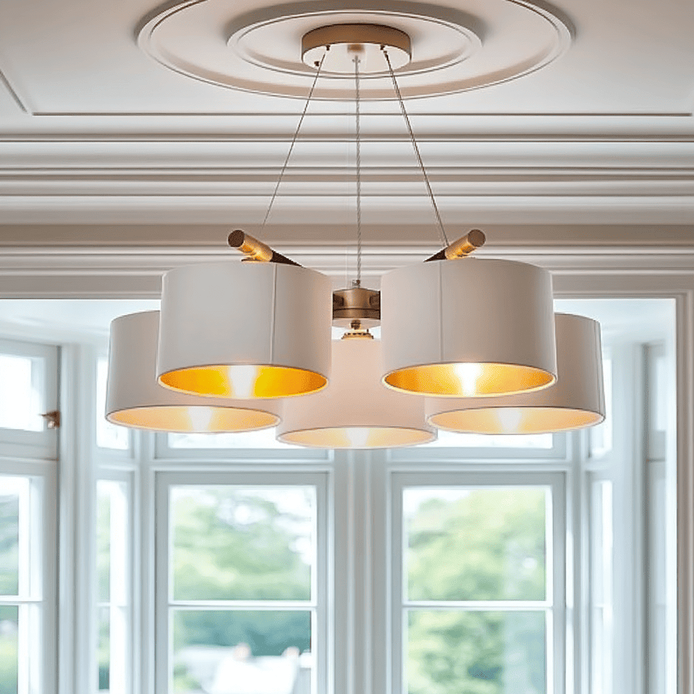 Esille Antique Brass 5 Light Chandelier with Gold Lined Shades