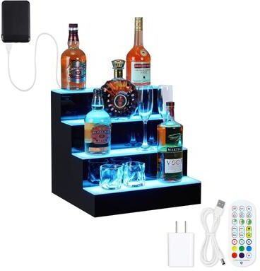 Garvee 16-Inch 4-Tier LED Acrylic Wine Display Rack