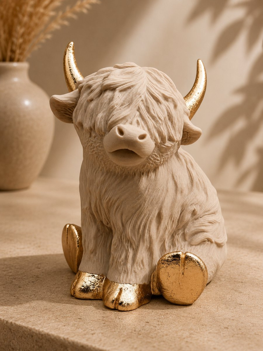 Luxury Layerzz Highlander 3D geprinte handgemaakte woondecoratie beige goud Hoogte: 18 cm