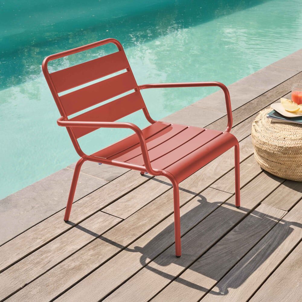 Oviala Fauteuil de jardin bas relax acier argile Rose 70x76x65cm