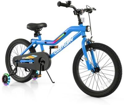 Costway Patented 18 Inch Kids Bike LED Lighted Adjustable with Training Wheels for 4-8 Years Old Kids-18 inches