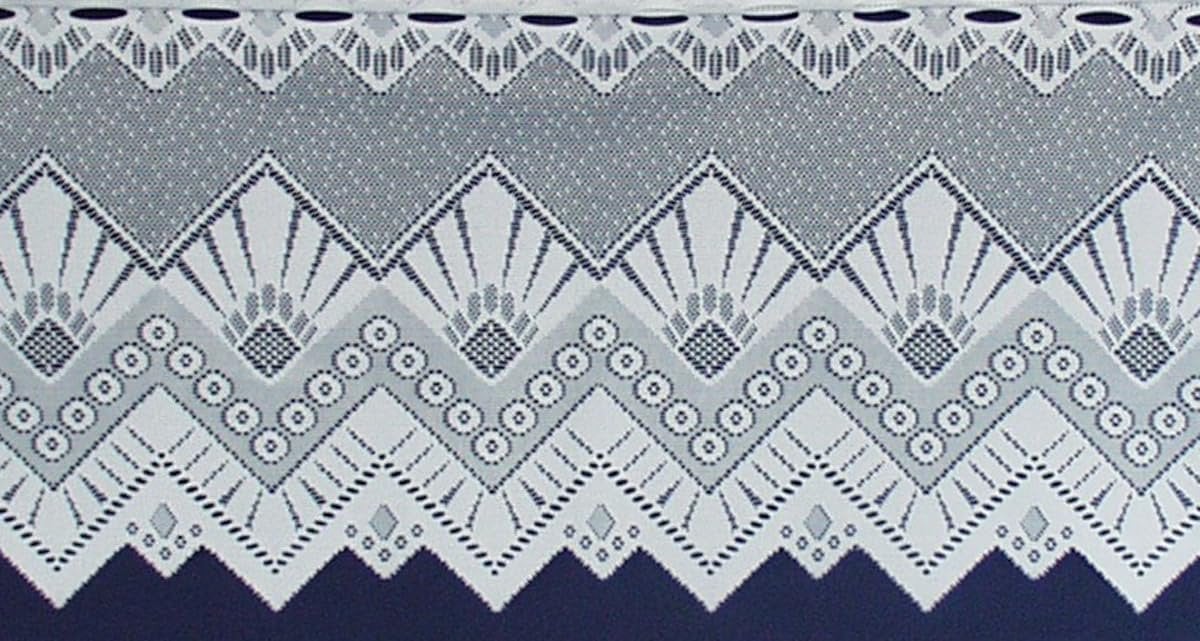 Wit Jacquard vitrage schelpbogen met volant, 30 x 175 cm