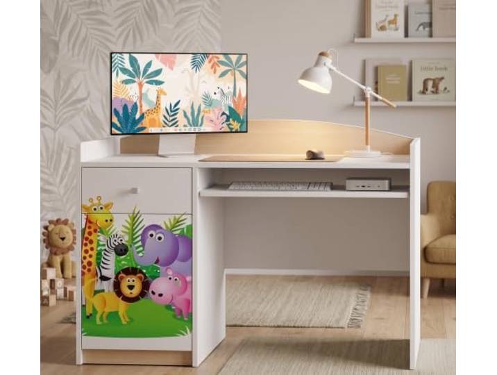 Happy Babies Kinderschreibtisch Birnbaum Holzoptik Schülerschreibtisch Großer Lerntisch mit Schubladen Front