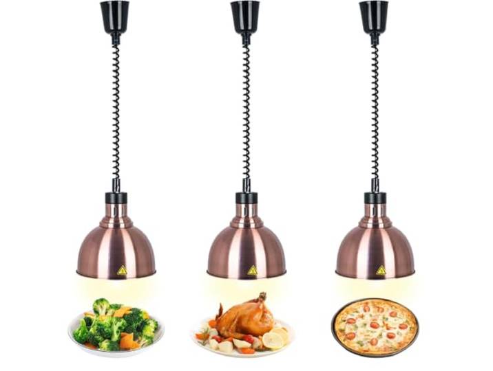 VFDZ Wärmelampe Küche Gastro Einziehbar, Speisenwärmer Lampe Buffet 250W Wärmelampe Gastronomie für Speisen, 25cm Durchmesser Lebensmittel Wärmelampe Küche für Essen Buffet, Restaurant, Hotel