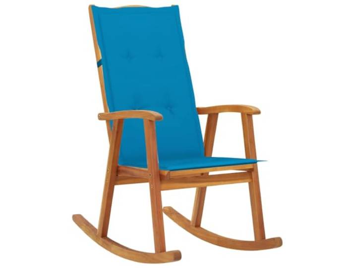 LKJephalotrop Schaukelstuhl Massivholz Akazie mit Blauem Kissen Ergonomischer Schwungsessel aus geöltem Akazienholz inklusive blauem Polster für Wohnzimmer, Balkon und Terrasse.