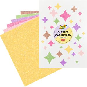 Folia Fotokarton Glitterkarton Pastel, 24 x 34 cm, 6 Farben sortiert, 400g/m², 6 Blatt