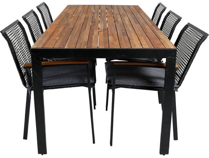 Bois Gartenset Tisch 90x205cm und 6 Stühle Dallas schwarz, natur.