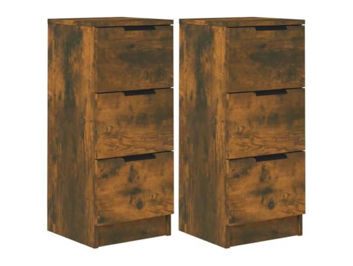Fisinber Sideboard 2er Set Räuchereiche 30x30x70 cm Holzwerkstoff Kompakte Kommoden mit 3 Schubladen für Wohnzimmer und Schlafzimmer, vielseitig als Nachttisch nutzbar.