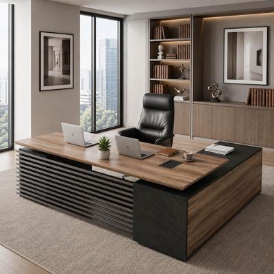 WESOME L-Shaped Executive Desk Adjustable Height with Universal Charging Ports File Cabinets Drawers and Cable Management