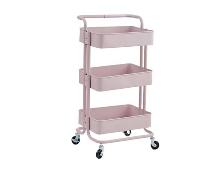 DFHetFH Rollwagen 3-Tier Roll Utility Cart Organisation Lagerwagen for Office Home Küche Küchenwagen(Pink)