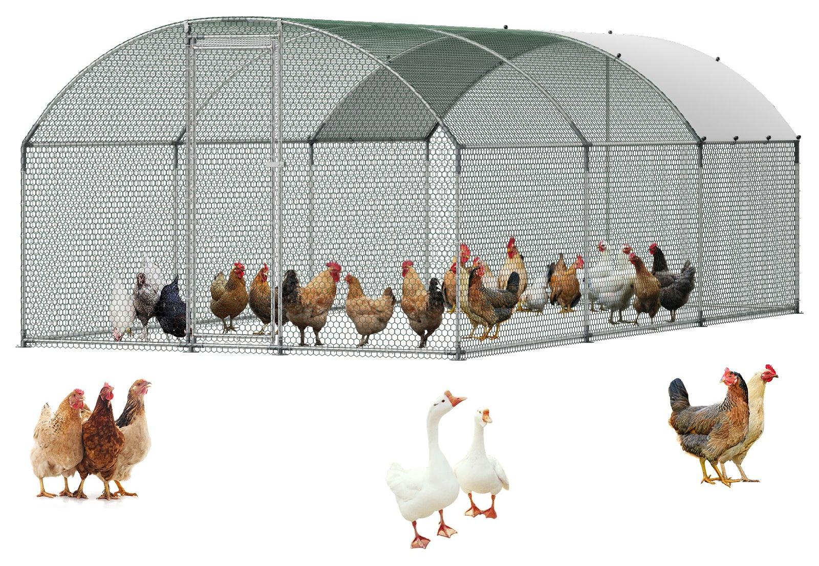 Hühnerstall - Begehbares Geflügelgehege - 3 x 6 x 2 m - Mit Abdeckung - Kuppeldach - Sicherheitsschloss - Für Hühner, Enten und Kaninchen - Für Hinterhof und Bauernhof