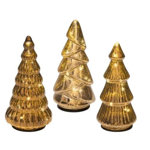 Lumineo Verlichte Kerstboom Decoratie van Glas - Set van 3