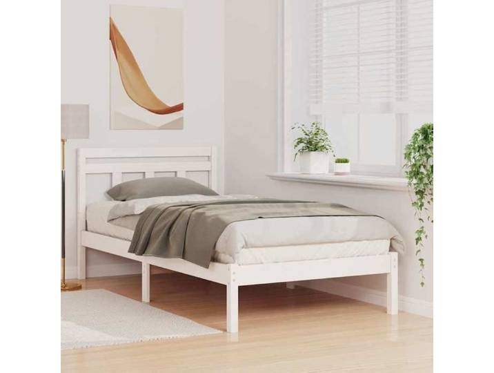 Structure de lit en pin massif - UU - Blanc - 80x200 cm - Pin massif - Cadre à lattes - Design moderne