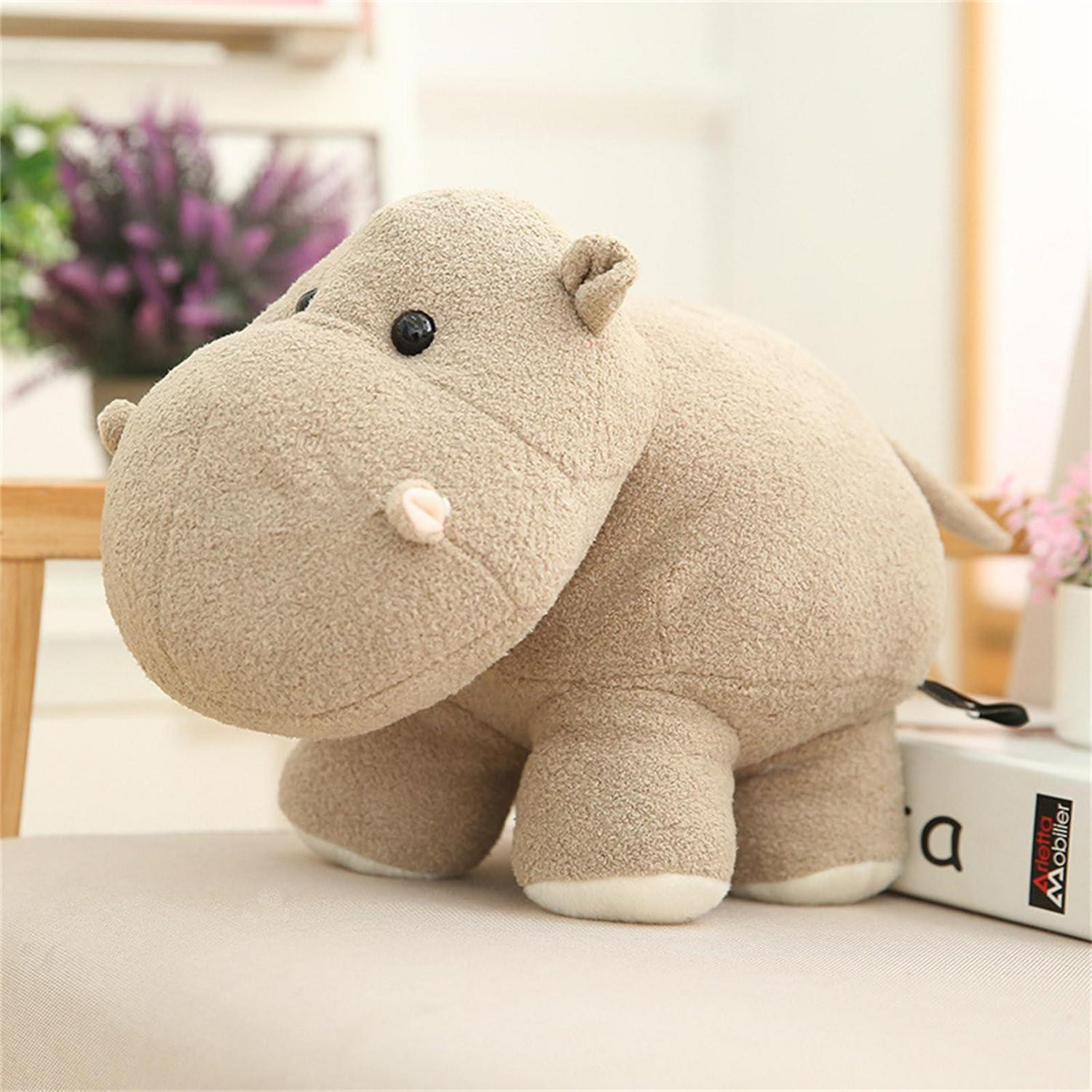 Champracer Nijlpaard knuffel, lichtbruin pluche dier, 20 cm