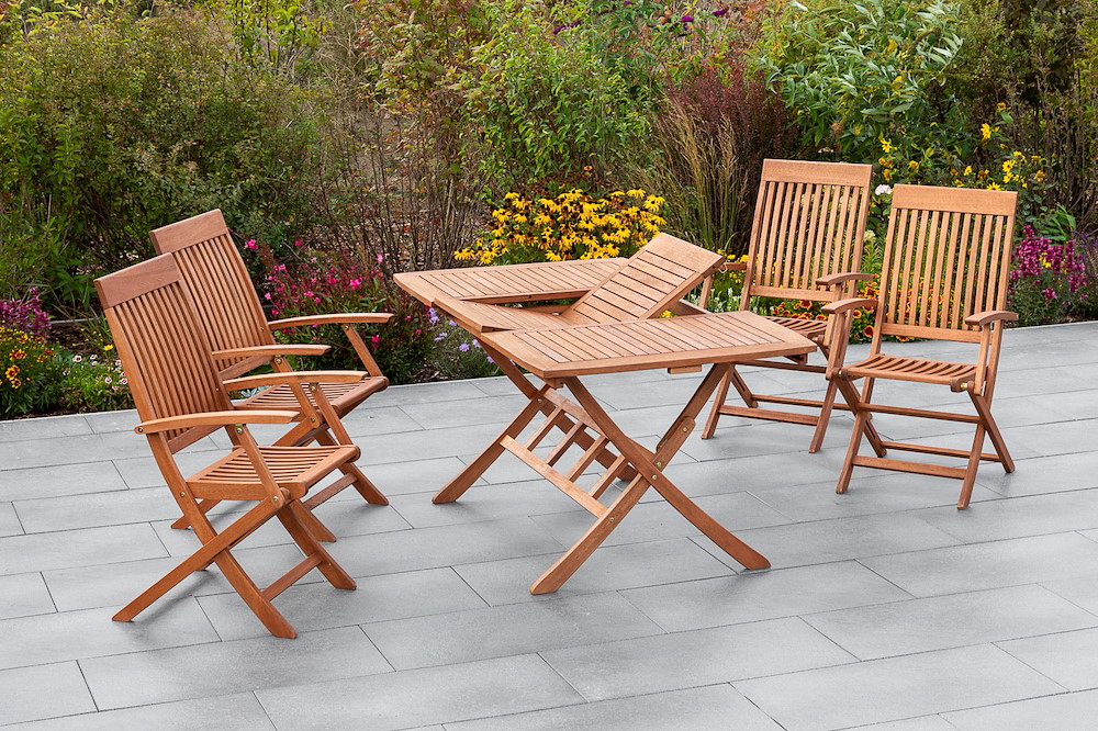 MERXXHANDELS Comodoro Set 5tlg 4 Sessel Tisch 110(160)x90cm Eukalyptus 16909157