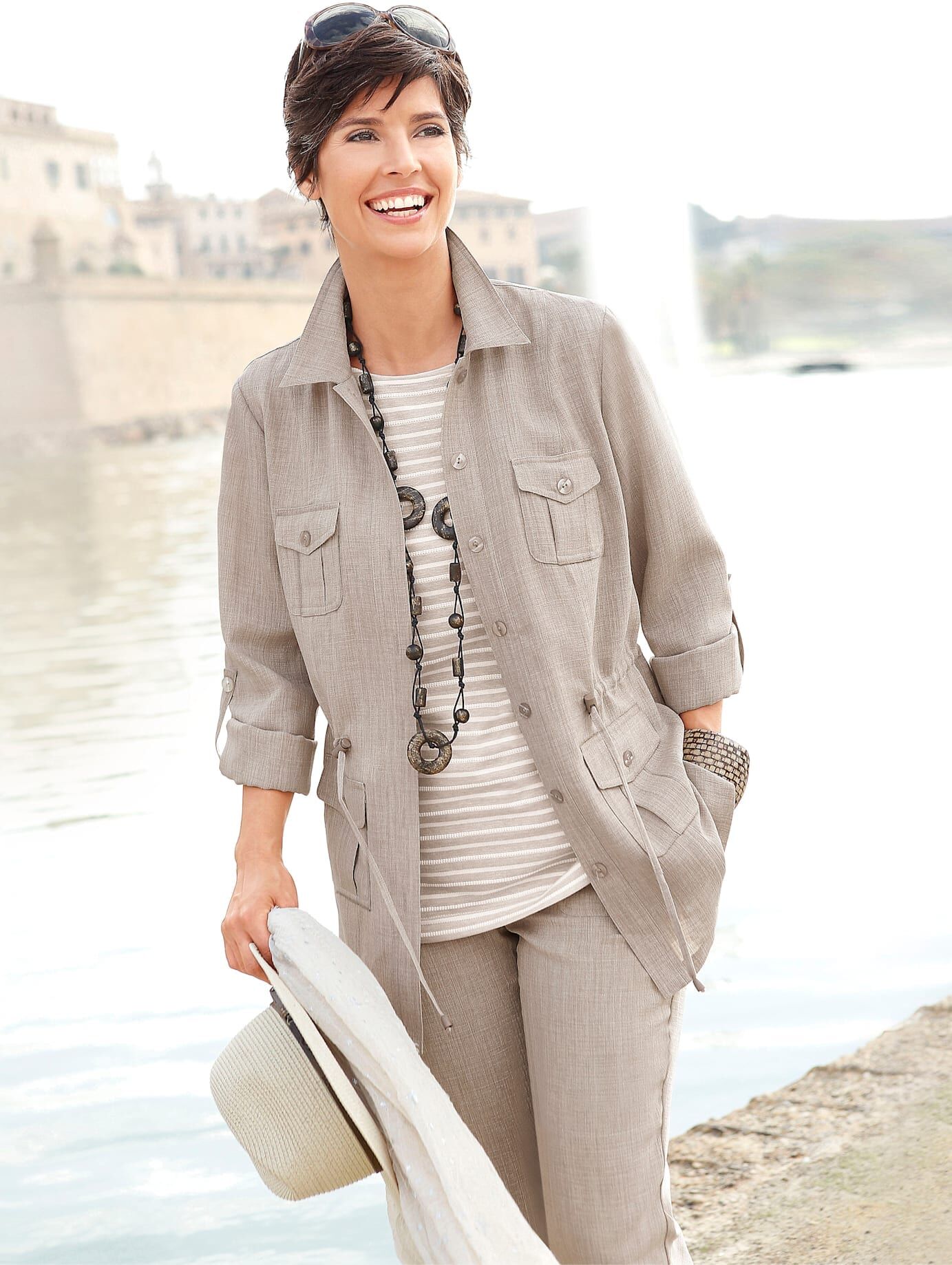 Blusenblazer "Blusenjacke", Damen, Gr. 20, grau (stein), 100% Polyester, Blazer Blusenblazer stein 20