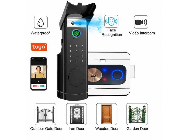 Tuya Wifi interphone vidéo sonnette étanche Double face empreinte digitale jante serrure à distance App électronique reconnaissance faciale serrure intelligente