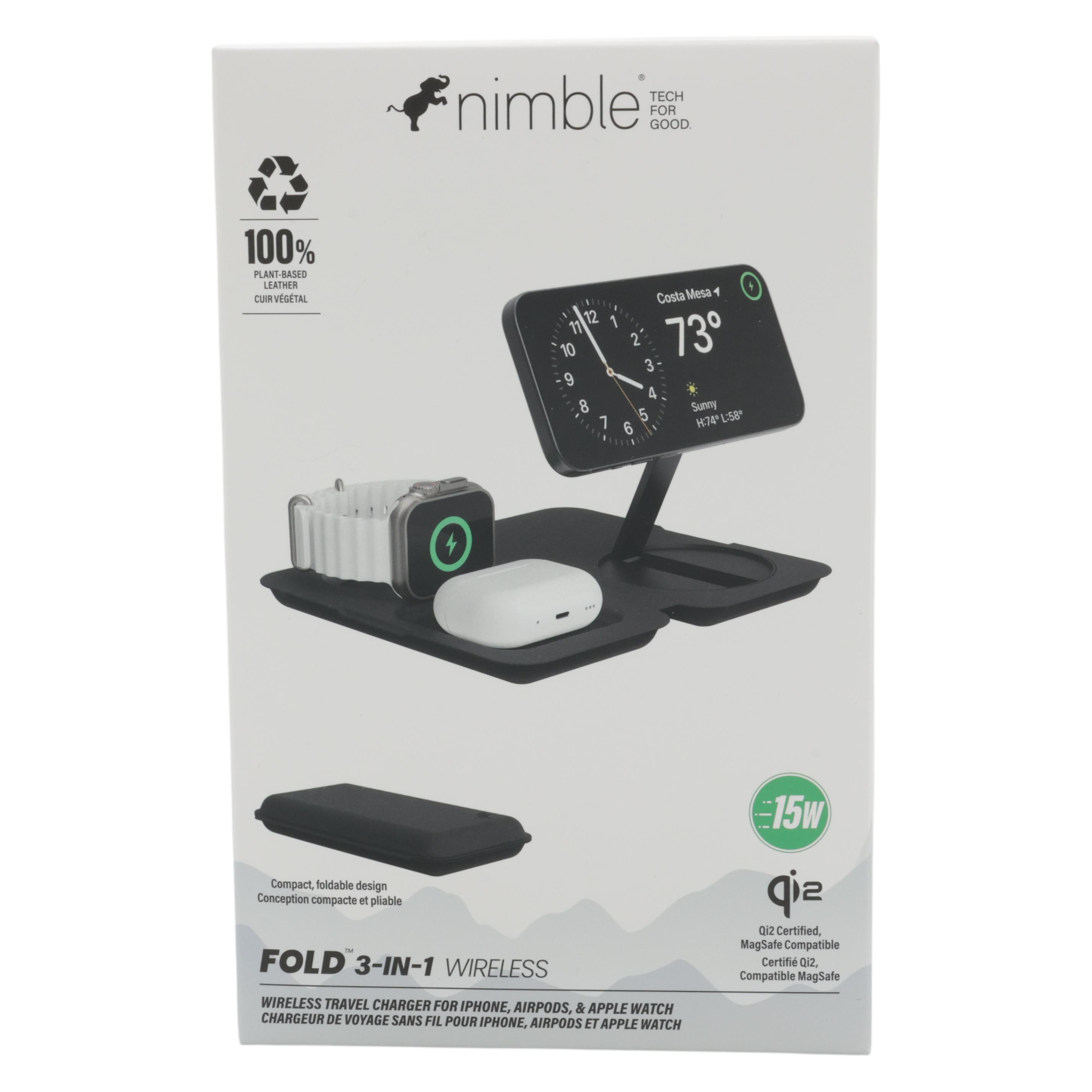 Zens Nimble 3-in-1 Fold Wireless 15W Charger - Black = 810090112565 (15 W) (NB-WP-3N1FLD-12565A)