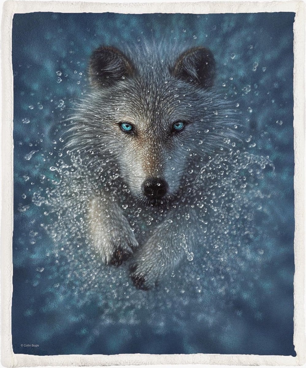 The Coloured House Wolven Fleece Deken Running Wolf Splash, 130 x 150 cm