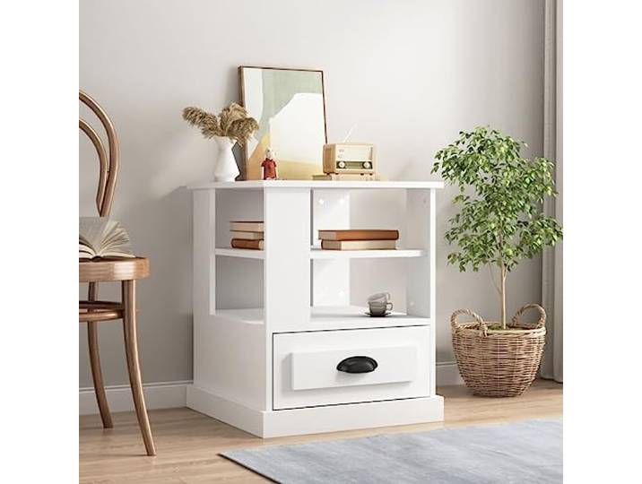 KLGBNCVE Beistelltisch Weiß 50x50x60 cm aus Holzwerkstoff mit Stauraum Elegant, stabil, glatte Oberfläche, feuchtigkeitsbeständig, für Zeitschriften, Bücher, Deko, Pflanzen