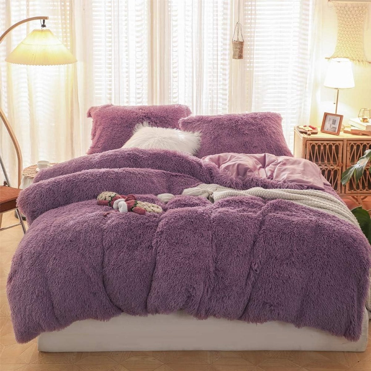 Pluche beddengoedset Paars 200 x 200 cm
