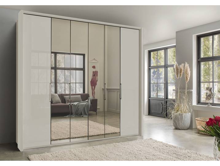 Kleiderschrank, Holzwerkstoff, Beige, 300 cm, Mit Spiegel & Falttüren, Wiemann