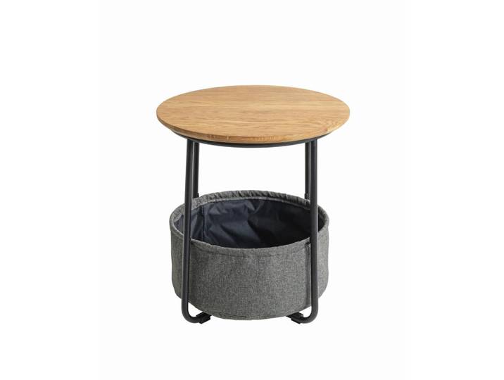 Beistelltisch, Grau, Schwarz, Eiche, Holz, Metall, Eiche, Hartholz, rund, Rundrohr, 45x50x45 cm, Wohnzimmer, Wohnzimmertische, Beistelltische, Beistelltische Metall