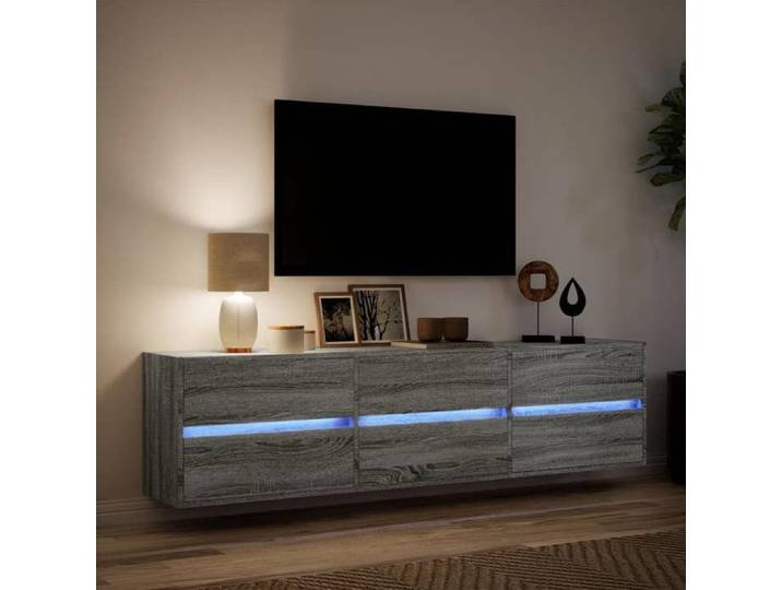 NEUF Armoire TV - Gris - Meuble TV/HIFI - Montage mural - avec LED - sonoma gris 180x31x45 cm TT2134