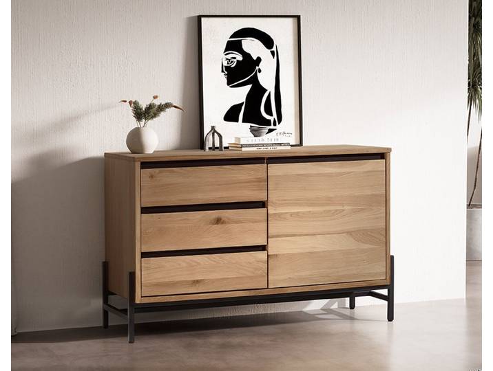 Kommode 106x67cm 'Veneza' Wildeiche & Metall schwarz
