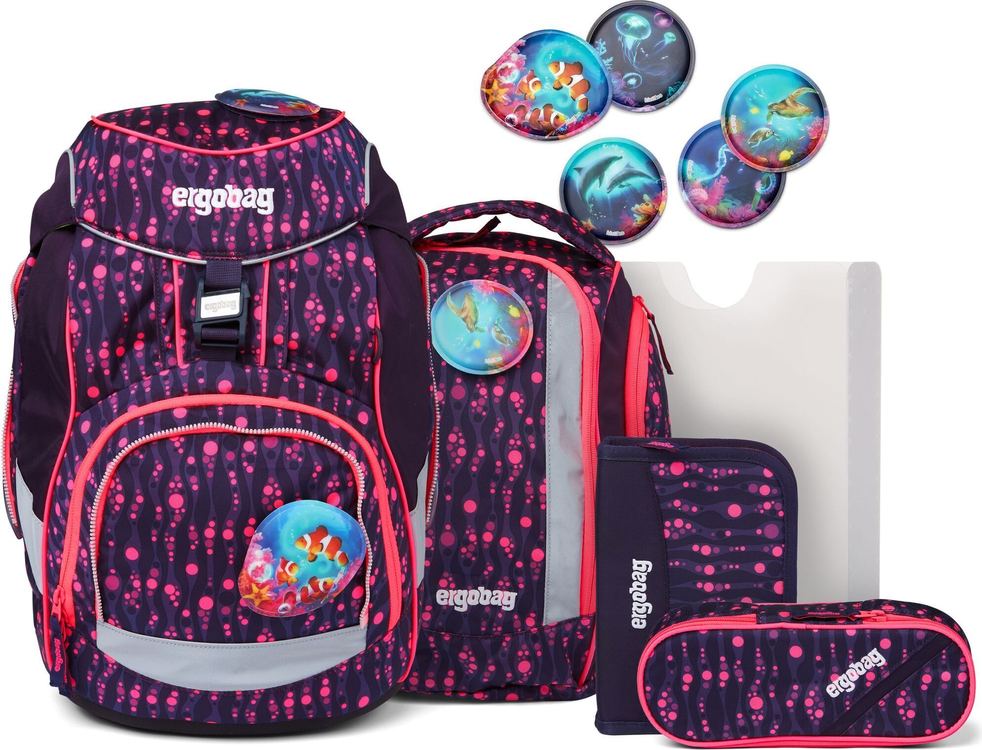 ergobag Schulranzen Lumi-Edition Pack-Set 6-teilig Bärmuda Viereck violett mehrfarbig