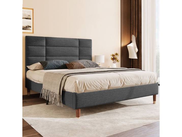 Lit double 140x200 cm - Velours - Tête de lit confortable - Design classique - Structure robuste