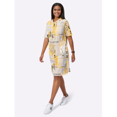 Sweatkleid INSPIRATIONEN "Shirtkleid", Damen, Gr. 36, Normalgrößen, Kurzarm, Jersey, gelb (ocker, sand, bedruckt), Jersey, 100% Baumwolle, bedruckt, gemustert, mehrfarbig, kurz, Kleider Sweatkleid