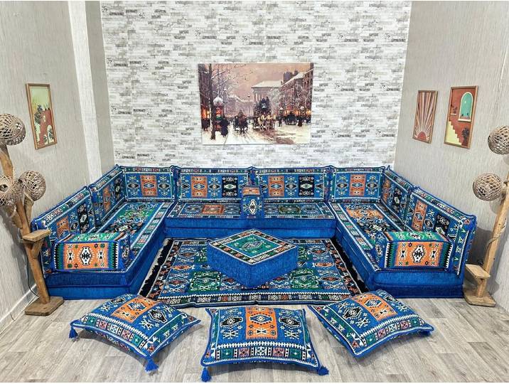 CaddeBuy Sofa Orientalische Sitzecke Milas Blau – Arabisches Majlis Sofa, Bodensofa