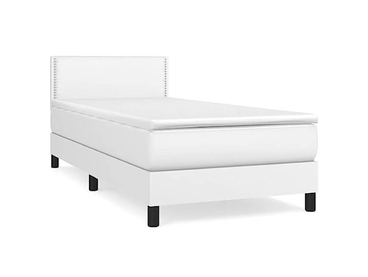 PUGYNBK Boxspringbett, 100 x 200 cm, Kunstleder, Weiß Verstellbares Kopfteil, Taschenfederkernmatratze, mittlere Härte, einfache Reinigung