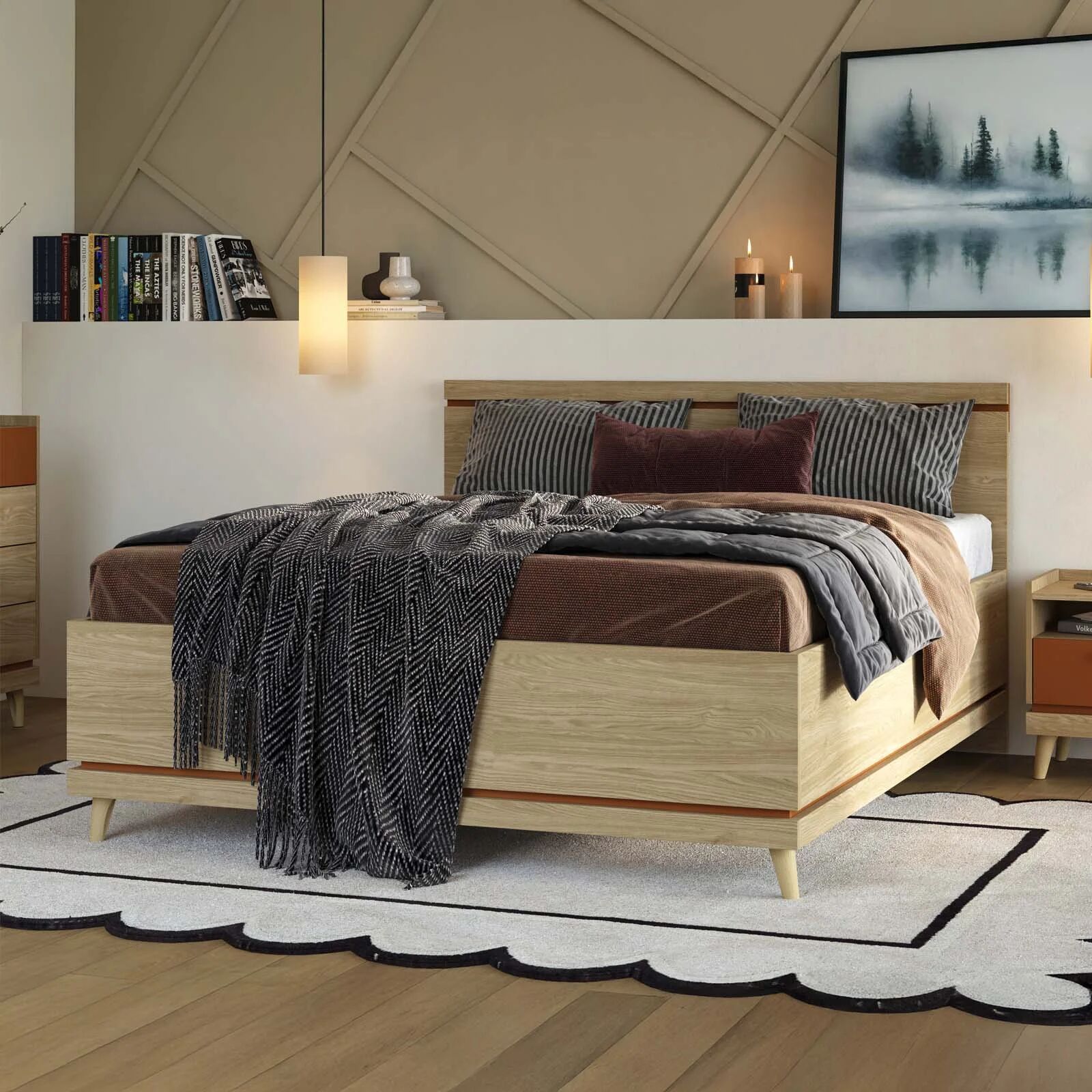 garneroarredamenti Letto matrimoniale standard 160x200 cm moderno rovere Yu